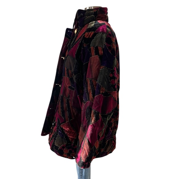 Vintage velvet Mulberry Street insulated winter coat M multicolor jewel tones - Picture 3 of 16